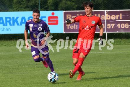 Fussball Testspiel. SK Austria Klagenfurt gegen Leoben. Sinan Karweina, (Klagenfurt),  Zan Pelko (Leoben). Glanegg, am 11.7.2023.
Foto: Kuess



---
pressefotos, pressefotografie, kuess, qs, qspictures, sport, bild, bilder, bilddatenbank