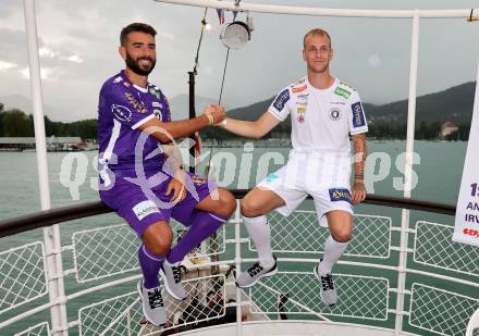 Fussball Bundesliga. Kick off, SK Austria KLagenfurt.  Kosmas Gkezos, Florian Jaritz . KLagenfurt, am 18.7.2023.
Foto: Kuess



---
pressefotos, pressefotografie, kuess, qs, qspictures, sport, bild, bilder, bilddatenbank