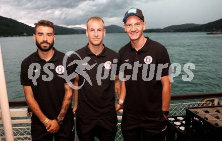 Fussball Bundesliga. Kick off, SK Austria KLagenfurt.  Kosmas Gkezos, Florian Jaritz, Nicolas Wimmer . KLagenfurt, am 18.7.2023.
Foto: Kuess



---
pressefotos, pressefotografie, kuess, qs, qspictures, sport, bild, bilder, bilddatenbank