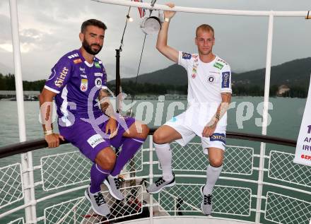 Fussball Bundesliga. Kick off, SK Austria KLagenfurt.   Kosmas Gkezos, Florian Jaritz. KLagenfurt, am 18.7.2023.
Foto: Kuess



---
pressefotos, pressefotografie, kuess, qs, qspictures, sport, bild, bilder, bilddatenbank