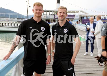 Fussball Bundesliga. Kick off, SK Austria KLagenfurt.  Jonas Arweiler, Christopher Cvetko . KLagenfurt, am 18.7.2023.
Foto: Kuess



---
pressefotos, pressefotografie, kuess, qs, qspictures, sport, bild, bilder, bilddatenbank