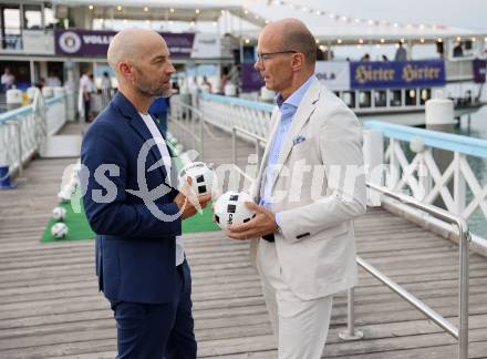 Fussball Bundesliga. Kick off, SK Austria KLagenfurt.  Guenther Gorenzel, Herbert Matschek . KLagenfurt, am 18.7.2023.
Foto: Kuess



---
pressefotos, pressefotografie, kuess, qs, qspictures, sport, bild, bilder, bilddatenbank