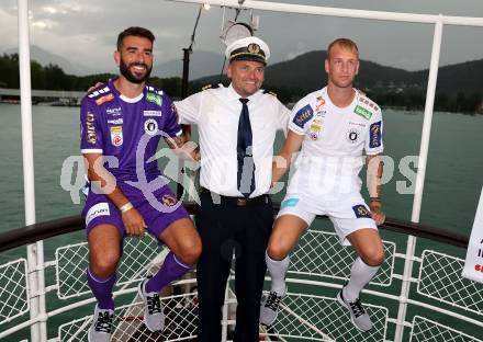 Fussball Bundesliga. Kick off, SK Austria KLagenfurt.   Kosmas Gkezos, Florian Jaritz. KLagenfurt, am 18.7.2023.
Foto: Kuess



---
pressefotos, pressefotografie, kuess, qs, qspictures, sport, bild, bilder, bilddatenbank