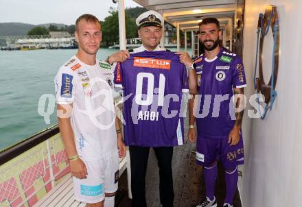 Fussball Bundesliga. Kick off, SK Austria KLagenfurt.  Florian Jaritz, Kosmas Gkezos . KLagenfurt, am 18.7.2023.
Foto: Kuess



---
pressefotos, pressefotografie, kuess, qs, qspictures, sport, bild, bilder, bilddatenbank