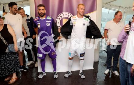 Fussball Bundesliga. Kick off, SK Austria KLagenfurt.   Kosmas Gkezos, Florian Jaritz. KLagenfurt, am 18.7.2023.
Foto: Kuess



---
pressefotos, pressefotografie, kuess, qs, qspictures, sport, bild, bilder, bilddatenbank