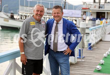 Fussball Bundesliga. Kick off, SK Austria KLagenfurt.  Trainer Peter Pacult, Buergermeister Christian Scheider . KLagenfurt, am 18.7.2023.
Foto: Kuess



---
pressefotos, pressefotografie, kuess, qs, qspictures, sport, bild, bilder, bilddatenbank