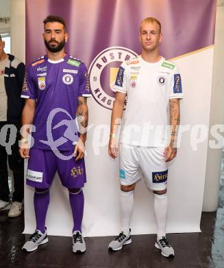 Fussball Bundesliga. Kick off, SK Austria KLagenfurt.   Kosmas Gkezos, Florian Jaritz. KLagenfurt, am 18.7.2023.
Foto: Kuess



---
pressefotos, pressefotografie, kuess, qs, qspictures, sport, bild, bilder, bilddatenbank