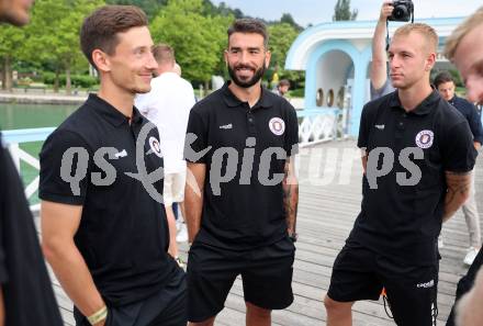 Fussball Bundesliga. Kick off, SK Austria KLagenfurt.  Till Schumacher, Kosmas Gkezos, Florian Jaritz . KLagenfurt, am 18.7.2023.
Foto: Kuess



---
pressefotos, pressefotografie, kuess, qs, qspictures, sport, bild, bilder, bilddatenbank