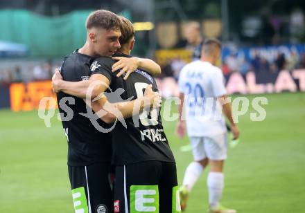 Fussball OEFB Cup. SAK gegen Sturm Graz. Torjubel Szymon Wlodarczyk, Alexander Prass  (Sturm Graz). KLagenfurt, am 22.7.2023.
Foto: Kuess






---
pressefotos, pressefotografie, kuess, qs, qspictures, sport, bild, bilder, bilddatenbank