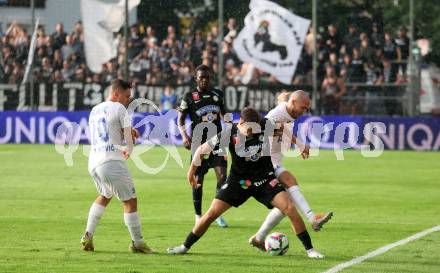 Fussball OEFB Cup. SAK gegen Sturm Graz. Kristijan Sredojevic, Luka Vukovic,   (SAK),    Alexander Prass (Sturm Graz). KLagenfurt, am 22.7.2023.
Foto: Kuess






---
pressefotos, pressefotografie, kuess, qs, qspictures, sport, bild, bilder, bilddatenbank