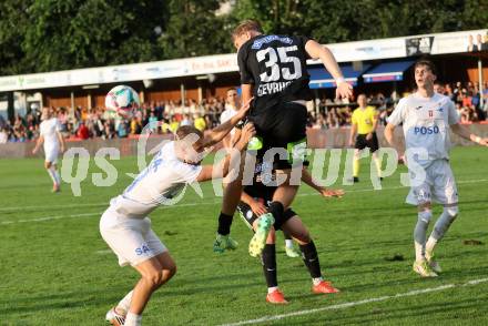 Fussball OEFB Cup. SAK gegen Sturm Graz.  Fabian Griesebner,  (SAK),  Niklas Geyrhofer  (Sturm Graz). KLagenfurt, am 22.7.2023.
Foto: Kuess






---
pressefotos, pressefotografie, kuess, qs, qspictures, sport, bild, bilder, bilddatenbank