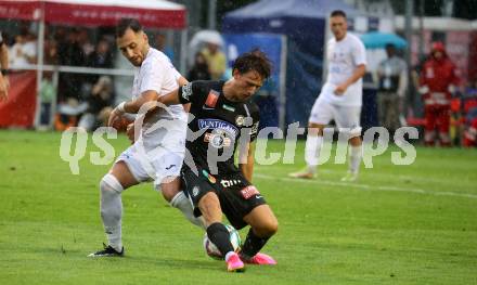 Fussball OEFB Cup. SAK gegen Sturm Graz. Yosifov Svetlozar Angelov,,  (SAK),  William Boving Vick   (Sturm Graz). KLagenfurt, am 22.7.2023.
Foto: Kuess






---
pressefotos, pressefotografie, kuess, qs, qspictures, sport, bild, bilder, bilddatenbank