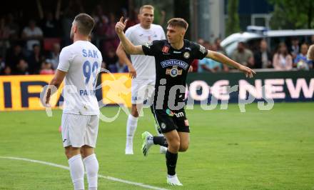 Fussball OEFB Cup. SAK gegen Sturm Graz.  Torjubel Szymon Wlodarczyk  (Sturm Graz). KLagenfurt, am 22.7.2023.
Foto: Kuess






---
pressefotos, pressefotografie, kuess, qs, qspictures, sport, bild, bilder, bilddatenbank