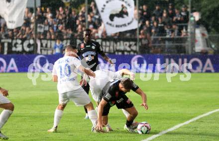 Fussball OEFB Cup. SAK gegen Sturm Graz.  Luka Vukovic,  (SAK),  Alexander Prass  (Sturm Graz). KLagenfurt, am 22.7.2023.
Foto: Kuess






---
pressefotos, pressefotografie, kuess, qs, qspictures, sport, bild, bilder, bilddatenbank