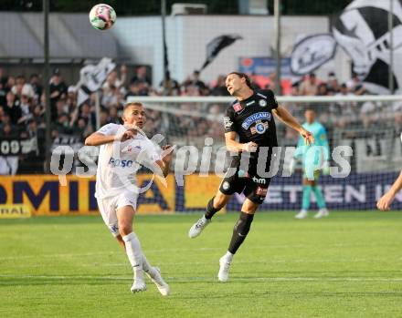 Fussball OEFB Cup. SAK gegen Sturm Graz. Toni Dullnig,  (SAK),   Stefan Hierlaender  (Sturm Graz). KLagenfurt, am 22.7.2023.
Foto: Kuess






---
pressefotos, pressefotografie, kuess, qs, qspictures, sport, bild, bilder, bilddatenbank