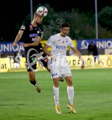 Fussball OEFB Cup. SAK gegen Sturm Graz.  Izidor Erazem Kamder, (SAK),  Jan Gorenc Stankovic   (Sturm Graz). KLagenfurt, am 22.7.2023.
Foto: Kuess






---
pressefotos, pressefotografie, kuess, qs, qspictures, sport, bild, bilder, bilddatenbank