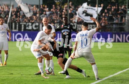 Fussball OEFB Cup. SAK gegen Sturm Graz.  Luka Vukovic,  (SAK),  Alexander Prass  (Sturm Graz). KLagenfurt, am 22.7.2023.
Foto: Kuess






---
pressefotos, pressefotografie, kuess, qs, qspictures, sport, bild, bilder, bilddatenbank