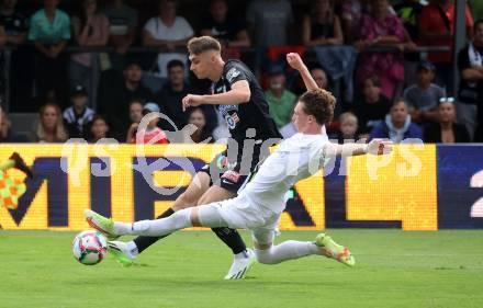 Fussball OEFB Cup. SAK gegen Sturm Graz.  Jan Sasa Ogris-Martic,  (SAK),  Szymon Wlodarczyk  (Sturm Graz). KLagenfurt, am 22.7.2023.
Foto: Kuess






---
pressefotos, pressefotografie, kuess, qs, qspictures, sport, bild, bilder, bilddatenbank