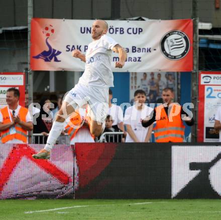 Fussball OEFB Cup. SAK gegen Sturm Graz.  Torjubel Kristijan Sredojevic (SAK),. KLagenfurt, am 22.7.2023.
Foto: Kuess






---
pressefotos, pressefotografie, kuess, qs, qspictures, sport, bild, bilder, bilddatenbank