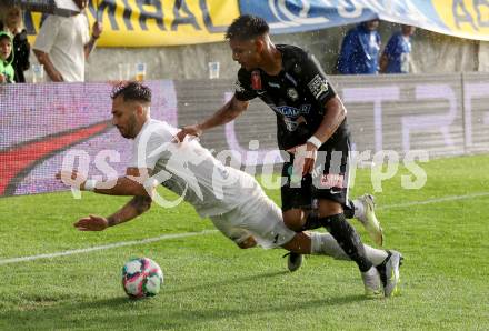 Fussball OEFB Cup. SAK gegen Sturm Graz.  Yosifov Svetlozar Angelov,  (SAK),  Manprit Sarkaria  (Sturm Graz). KLagenfurt, am 22.7.2023.
Foto: Kuess






---
pressefotos, pressefotografie, kuess, qs, qspictures, sport, bild, bilder, bilddatenbank