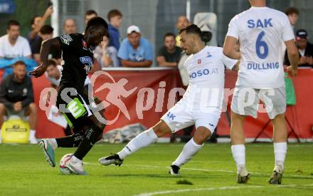 Fussball OEFB Cup. SAK gegen Sturm Graz.  Yosifov Svetlozar Angelov,  (SAK),   Amadou Dante (Sturm Graz). KLagenfurt, am 22.7.2023.
Foto: Kuess






---
pressefotos, pressefotografie, kuess, qs, qspictures, sport, bild, bilder, bilddatenbank