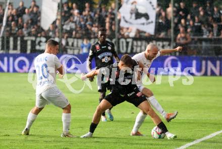 Fussball OEFB Cup. SAK gegen Sturm Graz. Kristijan Sredojevic, Luka Vukovic,   (SAK),    Alexander Prass (Sturm Graz). KLagenfurt, am 22.7.2023.
Foto: Kuess






---
pressefotos, pressefotografie, kuess, qs, qspictures, sport, bild, bilder, bilddatenbank