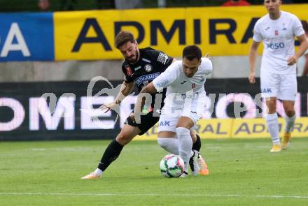 Fussball OEFB Cup. SAK gegen Sturm Graz.  Yosifov Svetlozar Angelov, (SAK),  Otari Kiteihvili   (Sturm Graz). KLagenfurt, am 22.7.2023.
Foto: Kuess






---
pressefotos, pressefotografie, kuess, qs, qspictures, sport, bild, bilder, bilddatenbank