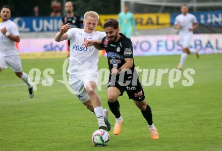 Fussball OEFB Cup. SAK gegen Sturm Graz. Toni Dullnig,  (SAK),  Otari Kiteishvili   (Sturm Graz). KLagenfurt, am 22.7.2023.
Foto: Kuess






---
pressefotos, pressefotografie, kuess, qs, qspictures, sport, bild, bilder, bilddatenbank