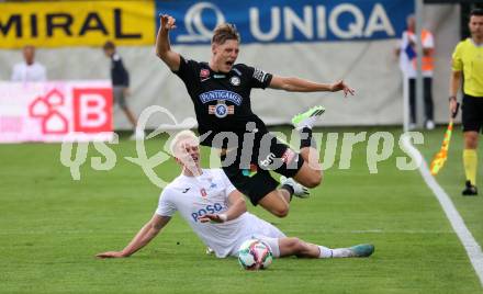 Fussball OEFB Cup. SAK gegen Sturm Graz.  Toni Dullnig,  (SAK),  Alexander Prass  (Sturm Graz). KLagenfurt, am 22.7.2023.
Foto: Kuess






---
pressefotos, pressefotografie, kuess, qs, qspictures, sport, bild, bilder, bilddatenbank