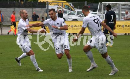 Fussball OEFB Cup. ASK gegen Admira Wacker. Torjubel Danijel Micic, Melvin Osmic, Kirik Hristov Ristoskov (ASK). Klagenfurt, am 23.7.2023.
Foto: Kuess
---
pressefotos, pressefotografie, kuess, qs, qspictures, sport, bild, bilder, bilddatenbank