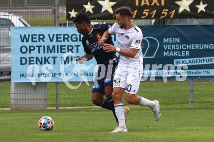 Fussball OEFB Cup. ASK gegen Admira Wacker. Melvin Osmic  (ASK), Reinhard Azubuike Young (Admira Wacker). Klagenfurt, am 23.7.2023.
Foto: Kuess
---
pressefotos, pressefotografie, kuess, qs, qspictures, sport, bild, bilder, bilddatenbank