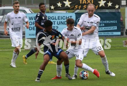 Fussball OEFB Cup. ASK gegen Admira Wacker. Matic Ahacic, Danijel Micic  (ASK), George Davies  (Admira Wacker). Klagenfurt, am 23.7.2023.
Foto: Kuess
---
pressefotos, pressefotografie, kuess, qs, qspictures, sport, bild, bilder, bilddatenbank