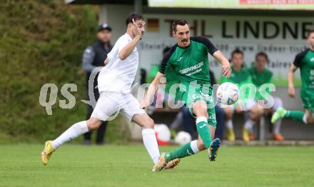 Fussball Kaerntner Liga. Lendorf gegen Landskron.  Christian Kautz (Lendorf),   Nemanja Lukic (Landskron). Lendorf, am 4.8.2023.
Foto: Kuess


---
pressefotos, pressefotografie, kuess, qs, qspictures, sport, bild, bilder, bilddatenbank