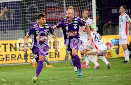 Fussball Bundesliga. SK Austria Klagenfurt gegen WAC. Torjubel Christopher Wernitznig, Nicolas Wimmer  (Klagenfurt).  Klagenfurt, am 9.8.2023.
Foto: Kuess
---
pressefotos, pressefotografie, kuess, qs, qspictures, sport, bild, bilder, bilddatenbank