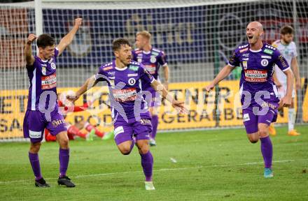 Fussball Bundesliga. SK Austria Klagenfurt gegen WAC.  Torjubel Christopher Wernitznig, Nicolas Wimmer (Klagenfurt).  Klagenfurt, am 9.8.2023.
Foto: Kuess
---
pressefotos, pressefotografie, kuess, qs, qspictures, sport, bild, bilder, bilddatenbank