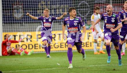 Fussball Bundesliga. SK Austria Klagenfurt gegen WAC.  Torjubel Christopher Wernitznig, Nicolas Wimmer (Klagenfurt).  Klagenfurt, am 9.8.2023.
Foto: Kuess
---
pressefotos, pressefotografie, kuess, qs, qspictures, sport, bild, bilder, bilddatenbank