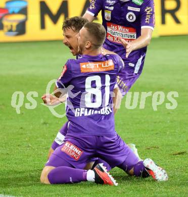 Fussball Bundesliga. SK Austria Klagenfurt gegen WAC.  Torjubel Christopher Wernitznig, Turgay Gemicibasi (Klagenfurt).  Klagenfurt, am 9.8.2023.
Foto: Kuess
---
pressefotos, pressefotografie, kuess, qs, qspictures, sport, bild, bilder, bilddatenbank