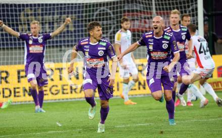 Fussball Bundesliga. SK Austria Klagenfurt gegen WAC. Torjubel Christopher Wernitznig, Nicolas Wimmer  (Klagenfurt).  Klagenfurt, am 9.8.2023.
Foto: Kuess
---
pressefotos, pressefotografie, kuess, qs, qspictures, sport, bild, bilder, bilddatenbank