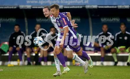 Fussball Bundesliga. SK Austria Klagenfurt gegen WAC.  Christopher Wernitznig,  (Klagenfurt),   Thomas Sabitzer  (WAC).  Klagenfurt, am 9.8.2023.
Foto: Kuess
---
pressefotos, pressefotografie, kuess, qs, qspictures, sport, bild, bilder, bilddatenbank