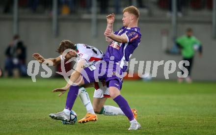 Fussball Bundesliga. SK Austria Klagenfurt gegen WAC.   Jonas Arweiler,  (Klagenfurt),    Dominik Baumgartner (WAC).  Klagenfurt, am 9.8.2023.
Foto: Kuess
---
pressefotos, pressefotografie, kuess, qs, qspictures, sport, bild, bilder, bilddatenbank