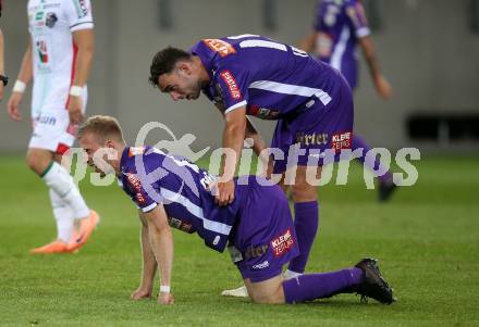 Fussball Bundesliga. SK Austria Klagenfurt gegen WAC. Christopher Cvetko, Andrew Irving  (Klagenfurt).  Klagenfurt, am 9.8.2023.
Foto: Kuess
---
pressefotos, pressefotografie, kuess, qs, qspictures, sport, bild, bilder, bilddatenbank