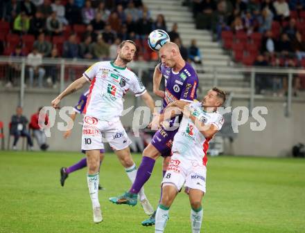 Fussball Bundesliga. SK Austria Klagenfurt gegen WAC.   Nicolas Wimmer,  (Klagenfurt),    Thomas Sabitzer, Thorsten Roecher (WAC).  Klagenfurt, am 9.8.2023.
Foto: Kuess
---
pressefotos, pressefotografie, kuess, qs, qspictures, sport, bild, bilder, bilddatenbank