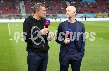 Fussball Bundesliga. SK Austria Klagenfurt gegen WAC.   Walter Kogler (WAC), Guenther Gorenzel (Austria)..  Klagenfurt, am 9.8.2023.
Foto: Kuess
---
pressefotos, pressefotografie, kuess, qs, qspictures, sport, bild, bilder, bilddatenbank