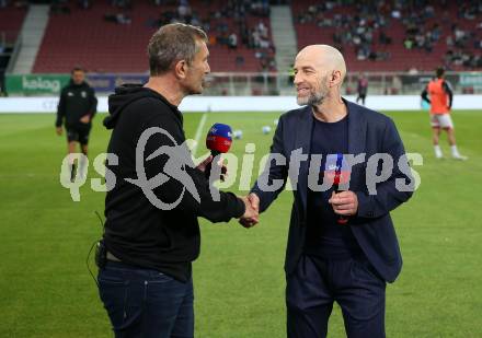 Fussball Bundesliga. SK Austria Klagenfurt gegen WAC.   Walter Kogler (WAC), Guenther Gorenzel (Austria).  Klagenfurt, am 9.8.2023.
Foto: Kuess
---
pressefotos, pressefotografie, kuess, qs, qspictures, sport, bild, bilder, bilddatenbank