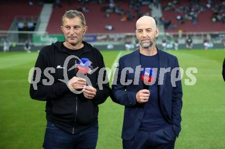 Fussball Bundesliga. SK Austria Klagenfurt gegen WAC. Walter Kogler (WAC), Guenther Gorenzel (Austria).  Klagenfurt, am 9.8.2023.
Foto: Kuess
---
pressefotos, pressefotografie, kuess, qs, qspictures, sport, bild, bilder, bilddatenbank