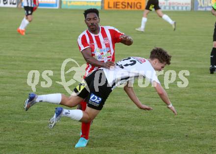 Fussball Kaerntner Liga. Bleiburg gegen KAC.  Marvin Maier  (Bleiburg),   Sandro Jose Da Silva  (KAC). Bleiburg, am 12.8.2023.
Foto: Kuess
---
pressefotos, pressefotografie, kuess, qs, qspictures, sport, bild, bilder, bilddatenbank