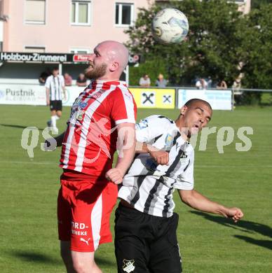 Fussball Kaerntner Liga. Bleiburg gegen KAC. Lazar Gacic   (Bleiburg),   Sebastian Chum  (KAC). Bleiburg, am 12.8.2023.
Foto: Kuess
---
pressefotos, pressefotografie, kuess, qs, qspictures, sport, bild, bilder, bilddatenbank