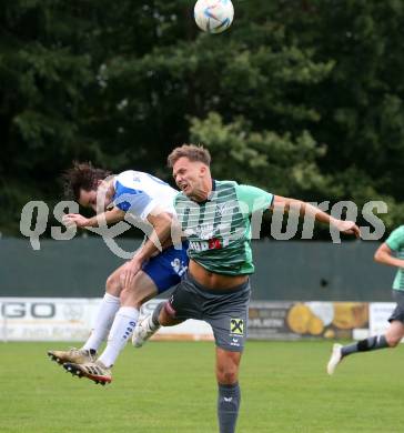 Fussball Kaerntner Liga. Treibach gegen Voelkermarkt.  Marco Paul Pirker  (Treibach),     Oliver Kuester (Voelkermarkt). Treibach, am 18.8.2023.
Foto: Kuess
---
pressefotos, pressefotografie, kuess, qs, qspictures, sport, bild, bilder, bilddatenbank