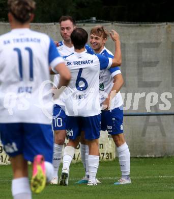 Fussball Kaerntner Liga. Treibach gegen Voelkermarkt.   Torjubel Alexander Kerhe (Treibach).  Treibach, am 18.8.2023.
Foto: Kuess
---
pressefotos, pressefotografie, kuess, qs, qspictures, sport, bild, bilder, bilddatenbank