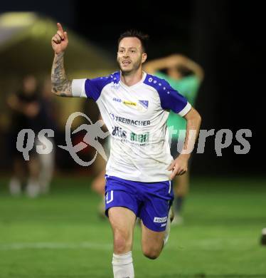 Fussball Kaerntner Liga. Treibach gegen Voelkermarkt.   Torjubel Kevin Vaschauner  (Treibach). Treibach, am 18.8.2023.
Foto: Kuess
---
pressefotos, pressefotografie, kuess, qs, qspictures, sport, bild, bilder, bilddatenbank